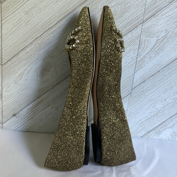 Larroudé Lee Crystal-embellished Gold Flats Size 37 - Picture 4 of 11